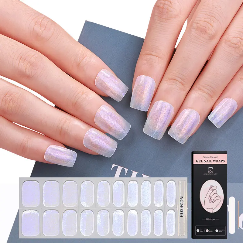 new arrival Transparent laser design gel nail sticker Mermaid aurora semi cured nail gel strips