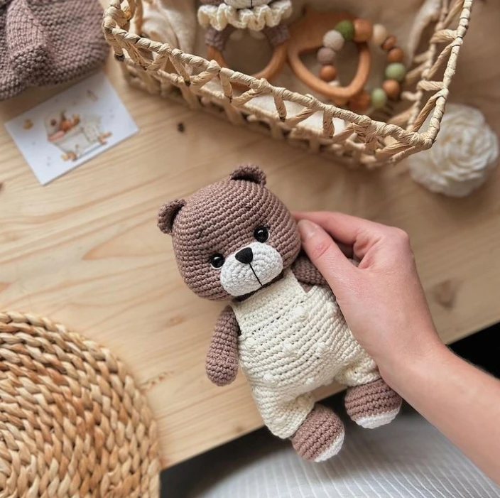 Wholesale Brown Color Stuffed Bear With Safety Eyes as New Born Baby Gifts Customized Logo and Label Baby Toys