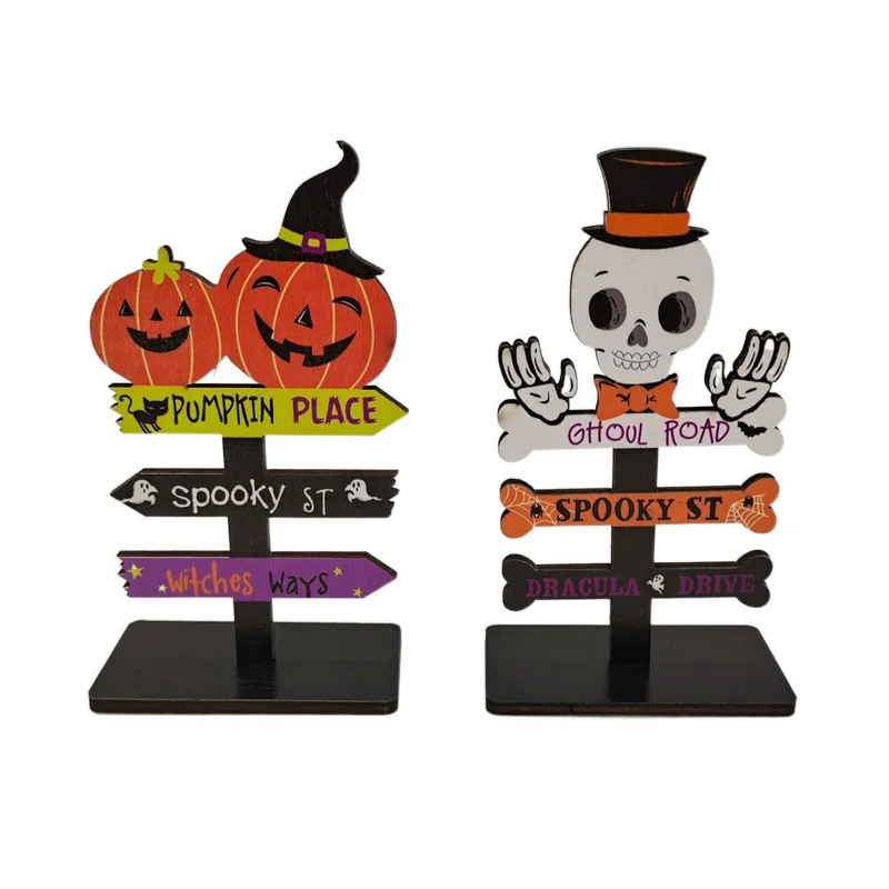 Wholesale Halloween wooden desktop Pumpkin Ghost black cat design Festival Party Home Livingroom Decoration for kids