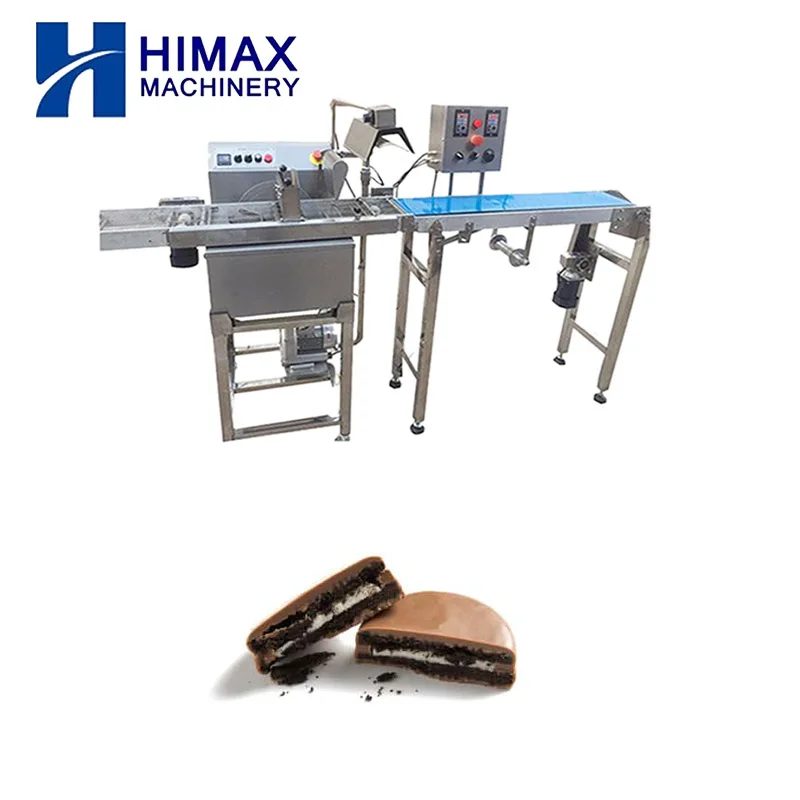 CE small auto chocolate tempering coating enrobing machine for cake candy bar fruit biscuits