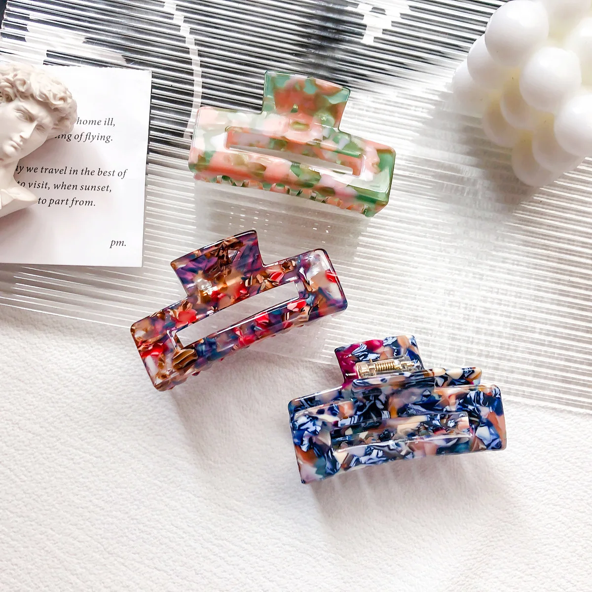Wholesale Rectangle Hairstyle Acetate Hair Claw Clips 7.5cm Medium Size Barrette Hair Clip