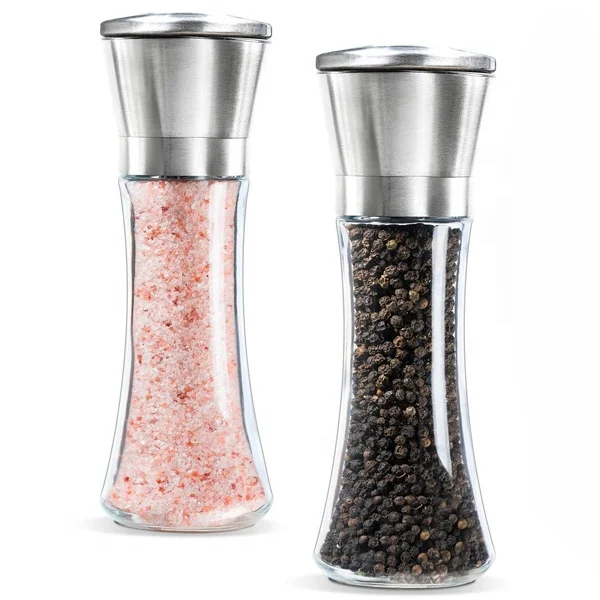 Stainless Steel Transparent Glass Seasoning Bottles Pepper Beans Salt Manual Grinder Mill Kitchen Utensil Condiment Bottle