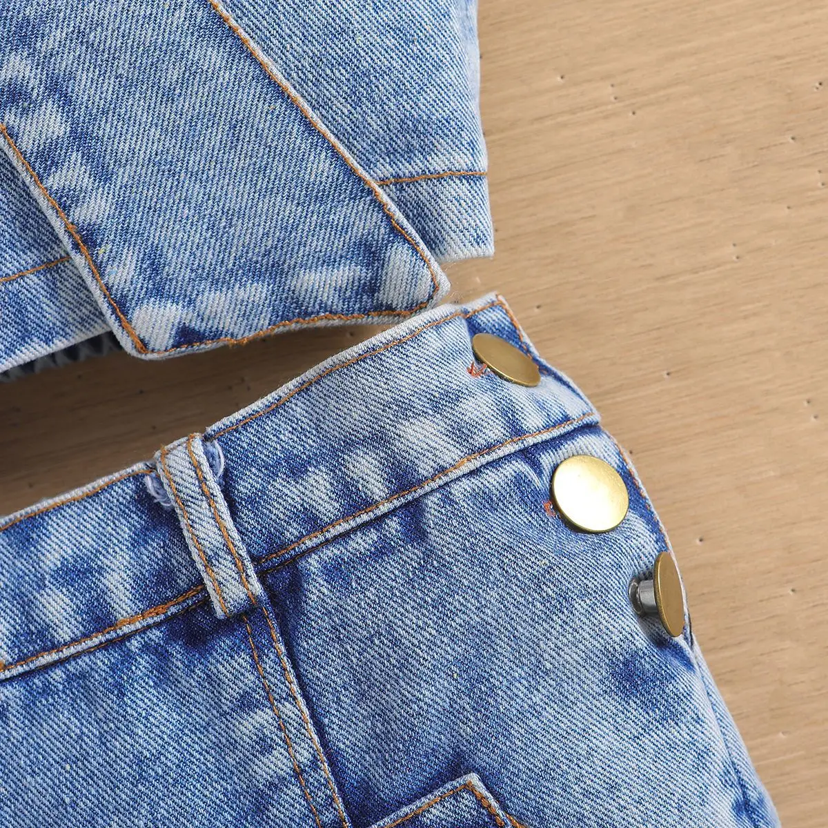 2024 Summer Toddler Girl Denim Set Sleeveless Crop Top + Skirt 2 pcs Short Set 2-6 Years