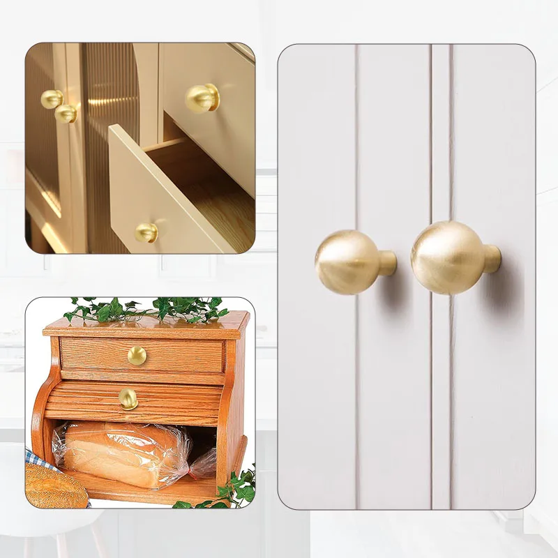 Brushed Solid Brass Ball Shape Funiture Dresser Knob Gold Kitchen Cabinet Drawer Knobs for Furniture Cabinet Cupboard Door