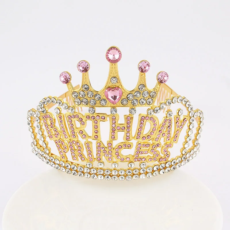 Wholesale Low Cost Hot Selling New Design Crown With Comb Party Hair Jewelry Pink Diamond Birthday Princess Tiara For Girl