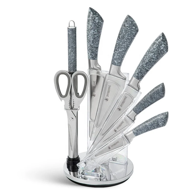 
New arrivals marbled coated 8pcs meat cleaver butcher knife set 