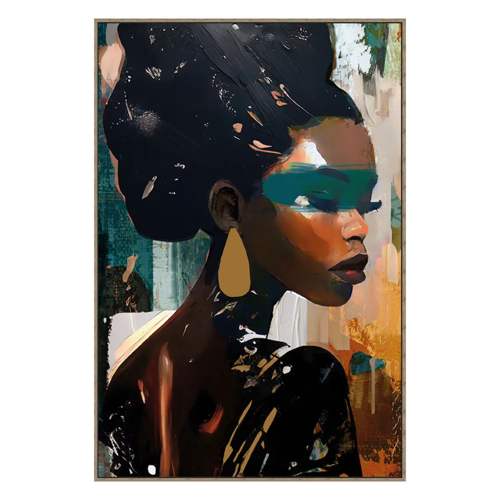 beautiful woman figure paintings oil handpainting modern african lady foil canvas art woman graffiti frames art for home decor