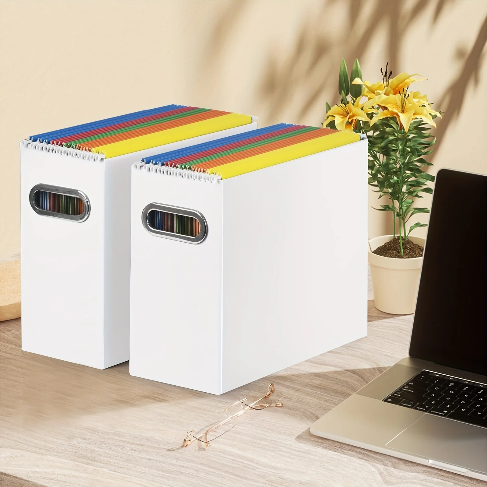 Recycled Foldable File Folder Storage Box Paper Cardboard File Archive Box with Handle for Home School Office