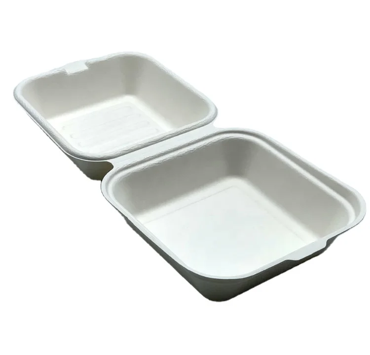 Wholesale Eco Friendly Biodegradable Disposable Compostable Bagasse Sugarcane Fiber Food Container Burger Packaging Box