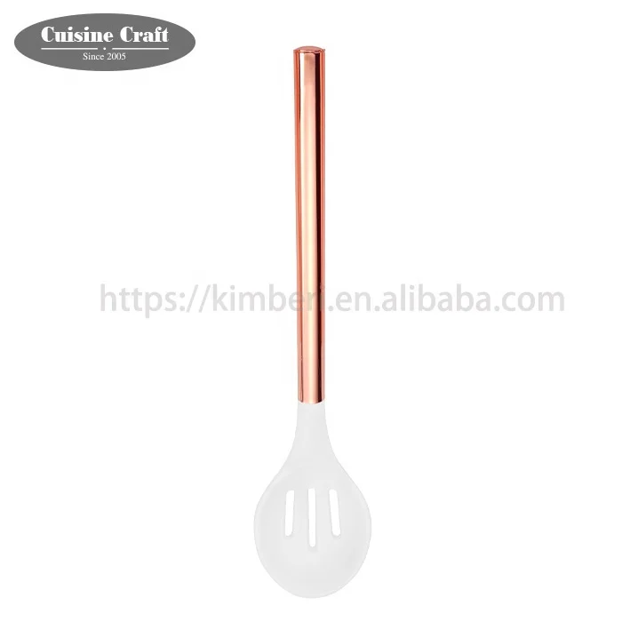 Hot selling silicone kitchen accessories 5pcs white nylon kitchen cooking utensils set with coating copper handle
