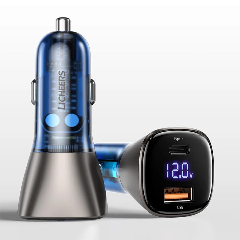 LICHEERS 2021 12V/24V Car Mobile Charger Super Fast Charging Multi Ports USB Type-C 63W QC PD 45W Auto Cigarette Lighter Adapter