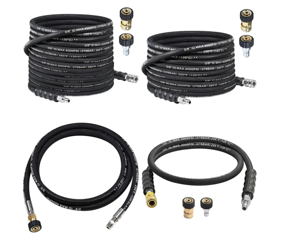 High Performance 3/8 PW Hose 100ft, Hot/Cold Water Max 250F Kink-Proof Swivel M22-14mmAdapters Steel Wire Braided Rubber Jacket