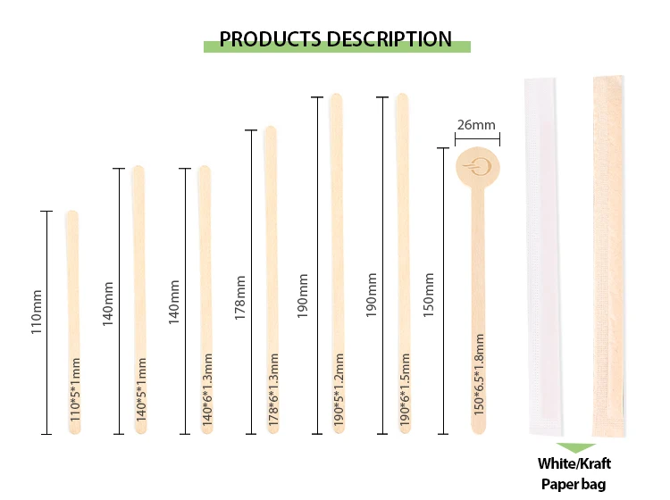 Custom Size Wooden Bamboo Stick Coffee Stirrer Wooden Stirrers and Sticks for Coffee
