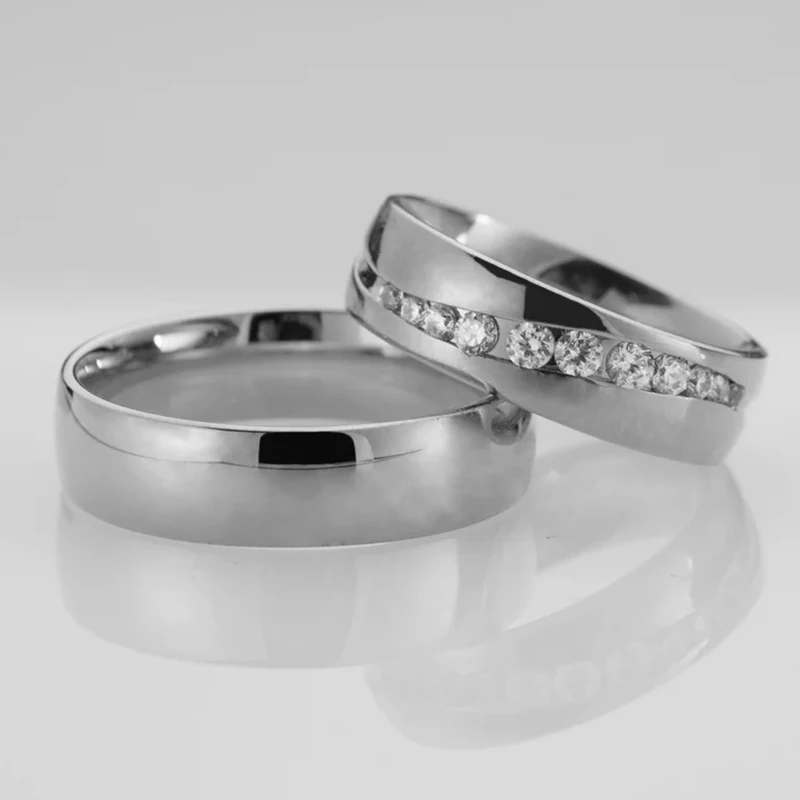 wholesale his and hers pair matching wedding rings gold 14k 18k couple promise anniversary ring stainless steel jewelry