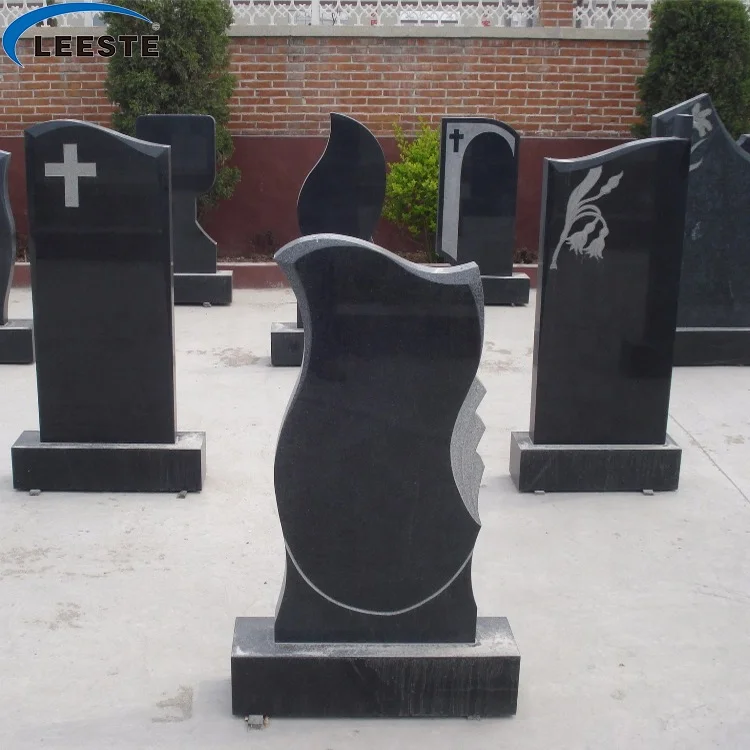 Black Heart Single Cross Tombstone Granite Marble Monument