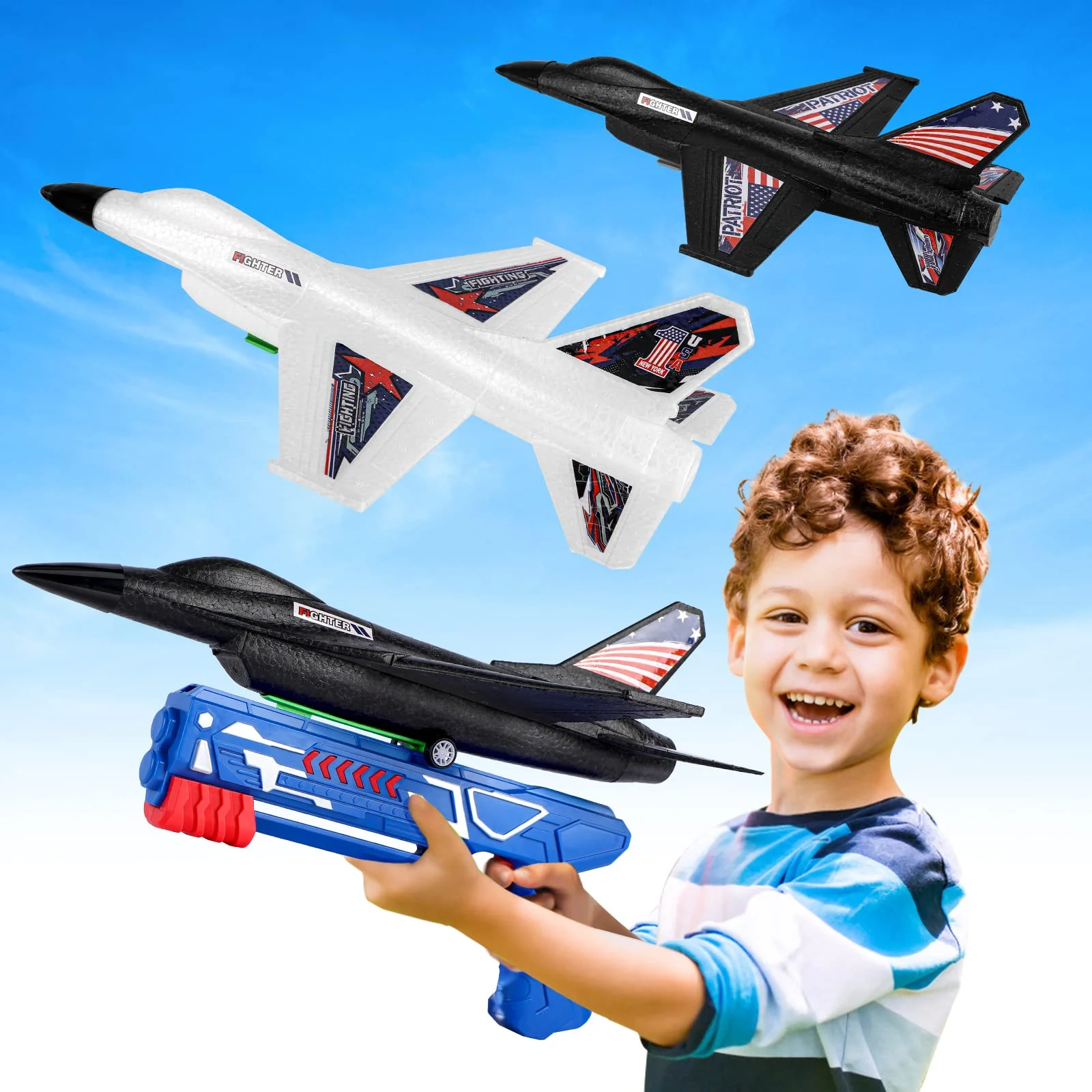 Airplane Launcher Toy Jet F-16 Fighting Falcon Catapult Plane Game Boy Toys for Kids Outdoor Flying Toys Birthday Gifts