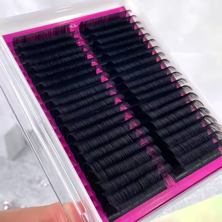 Private Label logo Soft Russian Volume Eyelash Extension Trays Wholesale Dark Matte Black Silk Mink Cashmere Eye Lash Extension