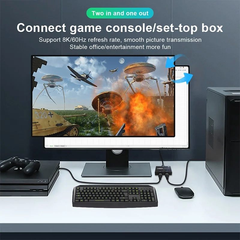 Xput 2.1 Cable 8K@60Hz 4K@120Hz HDMI Splitter 8K HDMI Bi Direction Switcher Adapter 2x1 1x2 HDMI 2.1 HDCP 2.2 Switch Splitter