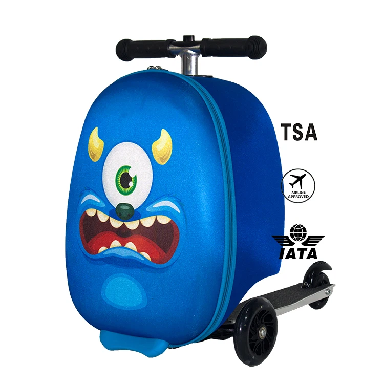 Top-rated scooter luggage custom airport travel design 3D trolley children suitcase luggage bag with scooter for kids