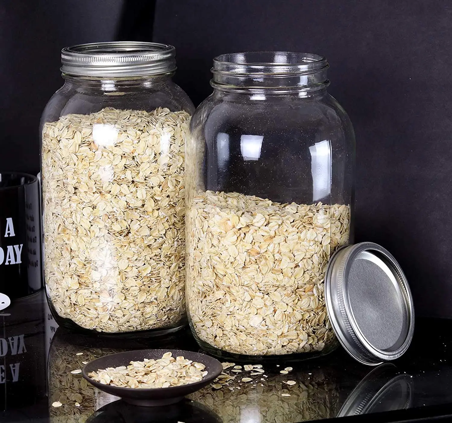 Mason Jars 64 oz Wide Mouth with Lid and Band, Half Gallon Mason Jars with Airtight Lids , Clear Glass Mason Jars