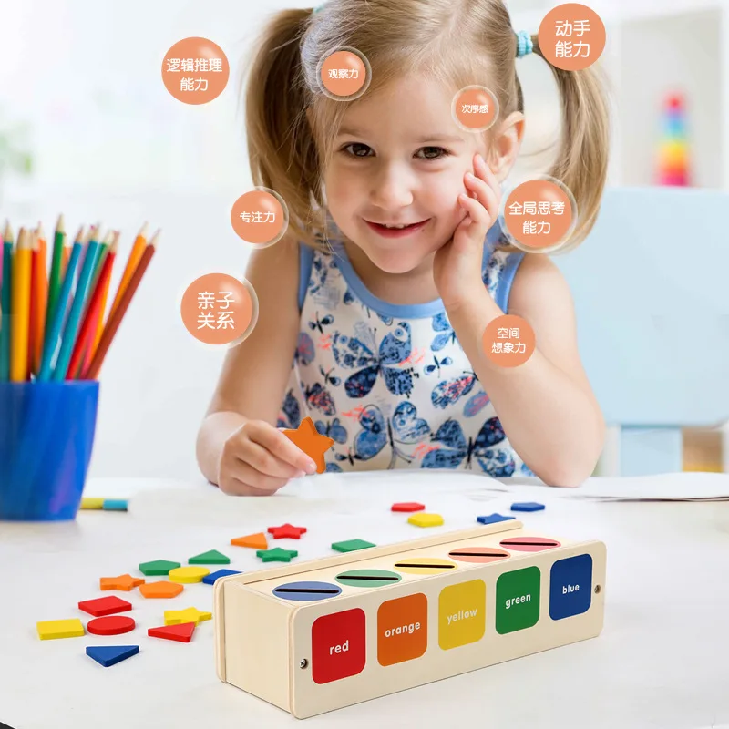 Montessori  Wooden Sorting Toys for Toddlers with Matching Box Shape Sorter Color Educational Learning Toy for 1 2 3 Year Old