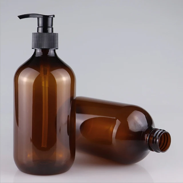 In stock  PET amber and green color 500ml luxury shampoo pump bottles