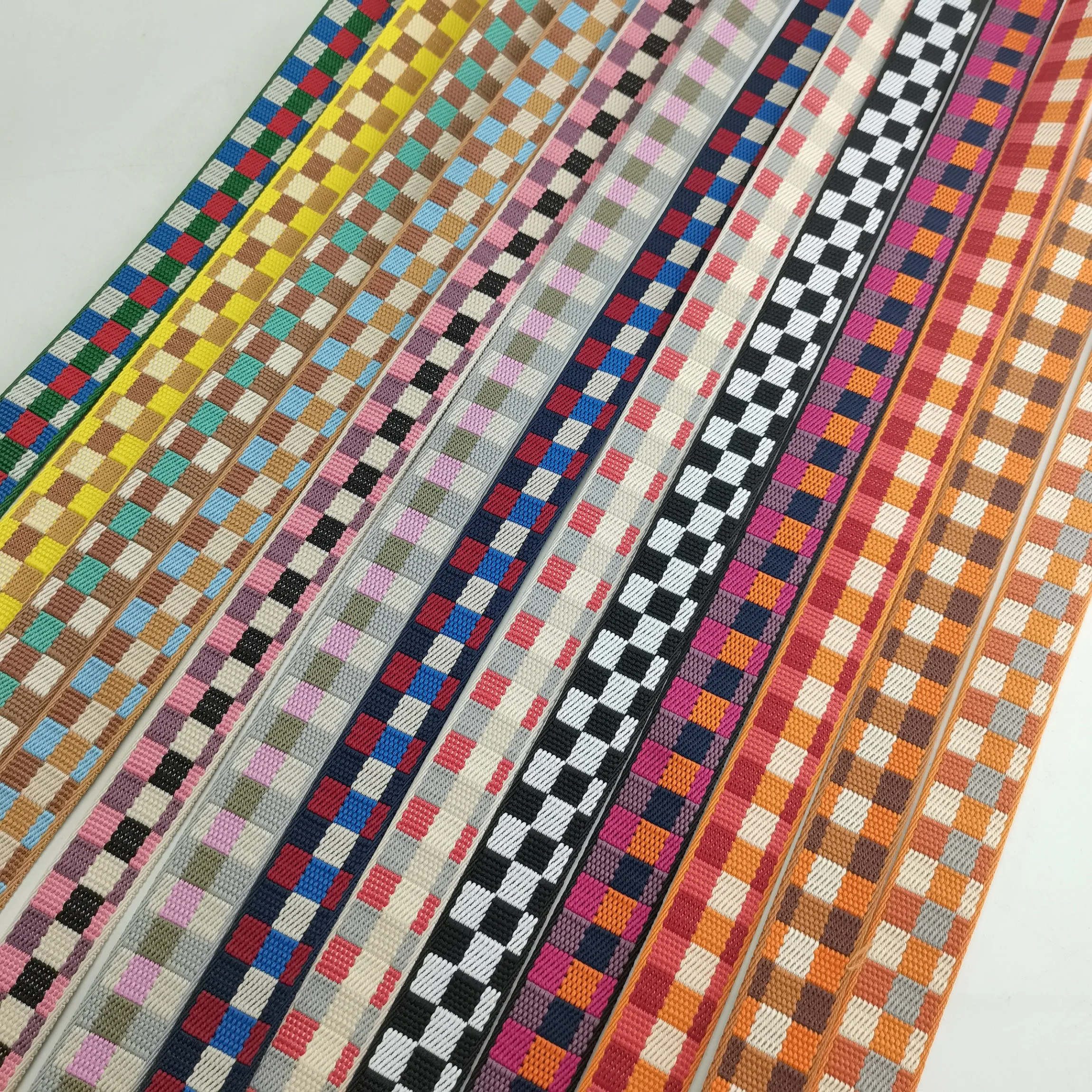 25mm Webbing 100% Polyester Jacquard Webbing for Luggage Straps Plaid Ribbon for Camera Straps