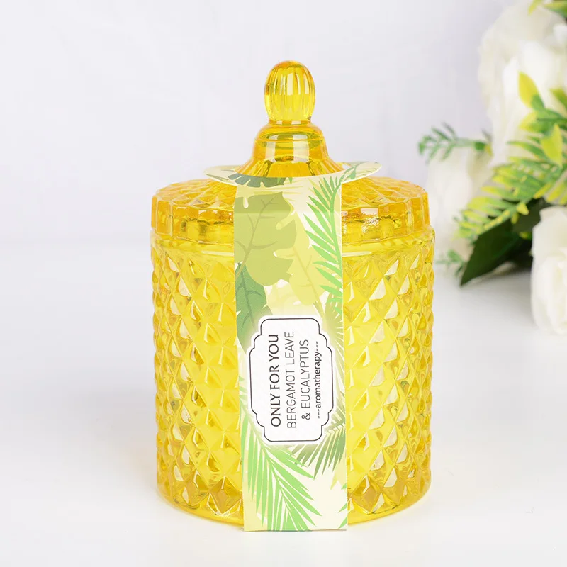 Luxury Aromatherapy Taper Color wedding Crystal Candle Jar with Lid Soy Scented Candle Wholesale