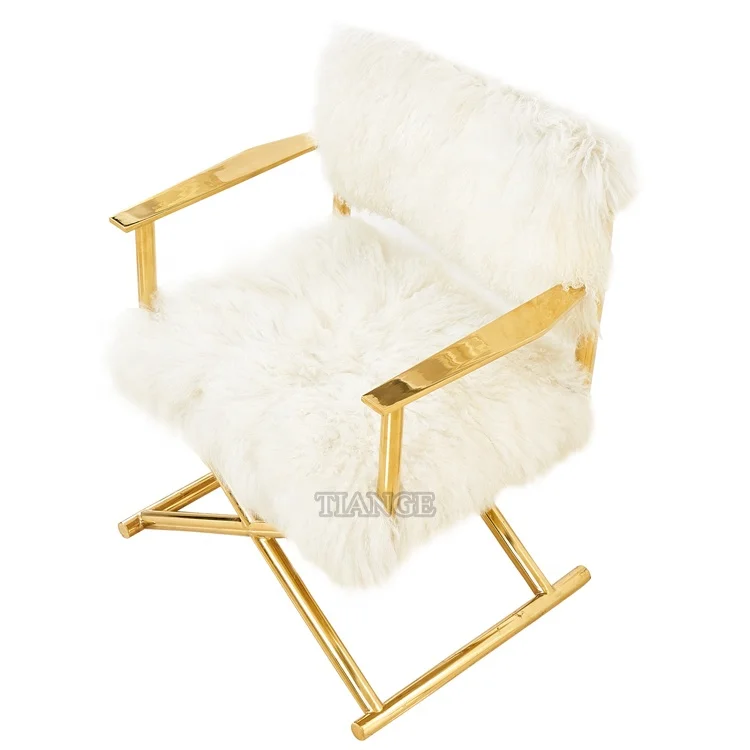 design Mongolian Fur Jodi White Sheepskin polished Gold Armchair