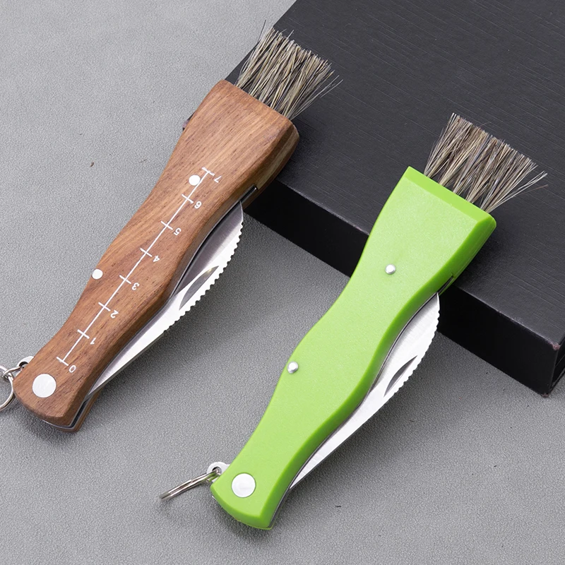 Folding Camping Hunting Truffles Harvest Sharp Knives Wood Handle Pocket knife Pruning Blade Mushroom Knife with Brush