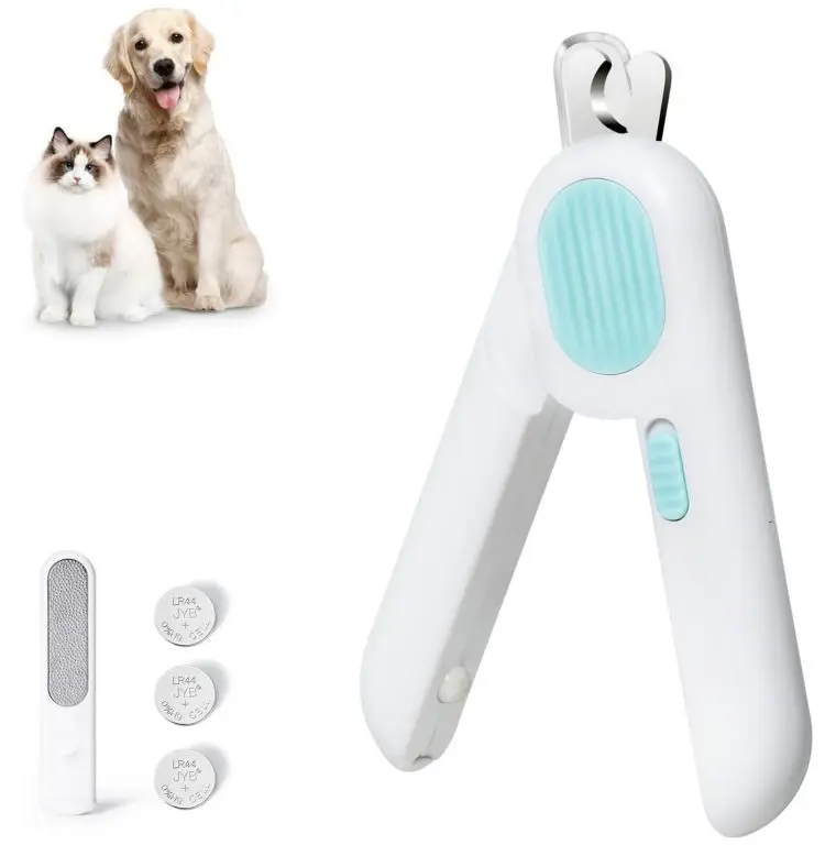 Led Cat Dog Nail Clippers Trimmer Pet Nail Clippers with LED Light Hidden Nail File Razor Sharp Blade with 3 Battery
