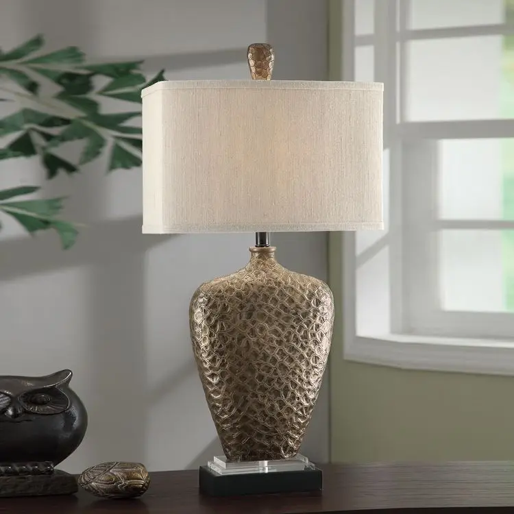 living room bedside crystal decorative hammered antique brass resin accent table lamps