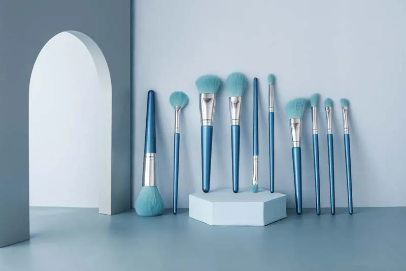 Suppliers Gracedo New Arrival Luxury Custom Private Label 10 Pcs Blue Make Up Brushes For Make Up With Bag