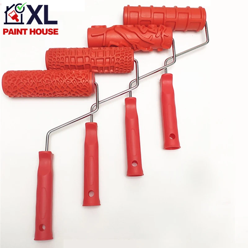 High Grade Quality Red Plastic Handle Rubber Paint Roller Brush For 3D Rubber Wall Decorative Painting