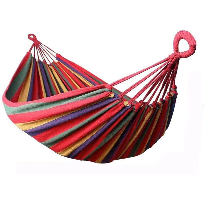 
two person double portable travel canvas cotton rope lightweight camping outdoor heavy duty hanging hammock bed 