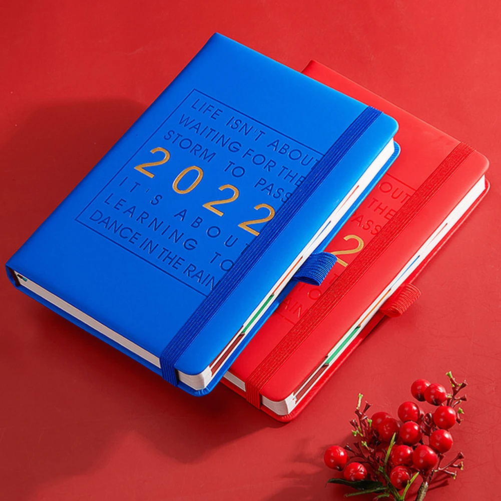 New Arrival 2022 Business, Planner A5 Leather Cheap Custom Elastic Strap Rainbow Index 365 Day Diary Hardcover Notebook/