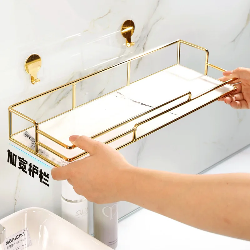 Bathroom Shelf Gold Modern Luxury Nordic Storage Rack Furniture Glass Metal Mounted Floating Wall Bathroom Shelves For Wall