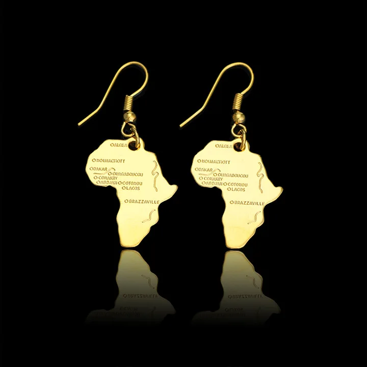 Africa Map Earrings 18K Gold Plated Fashion Hip Hop Jewelry