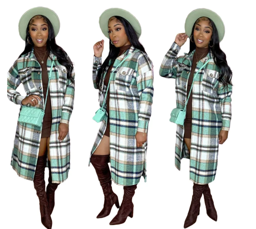 Factory wholesale winter jacket high quality women cardigans Long plaid jacket women