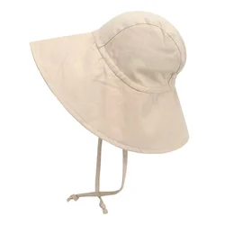 Customized High Quality Cotton Linen Outdoor Dress Sun Hat Breathable Toddler Kids Beach Wide Brim Baby Bucket Hat