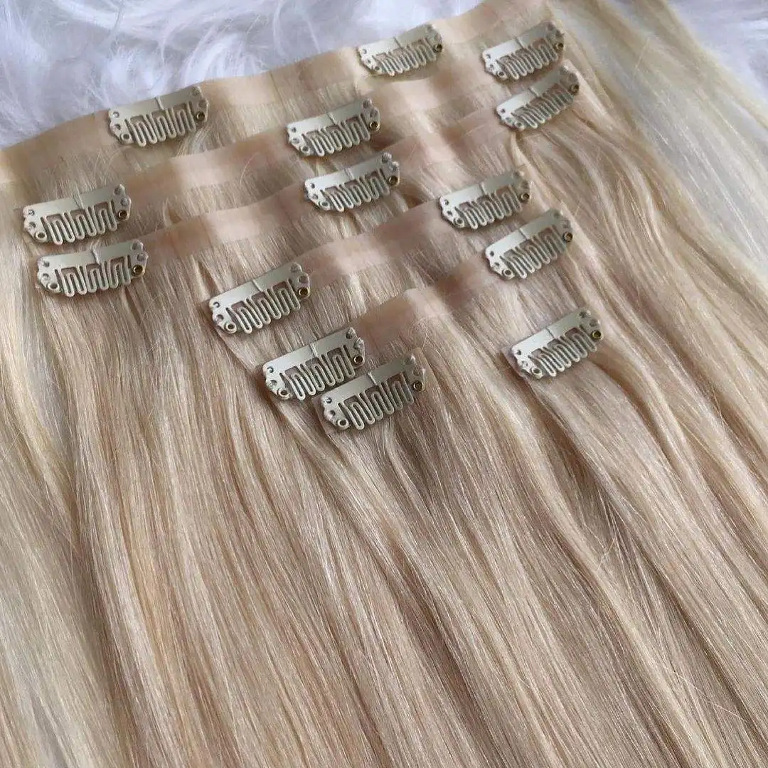 Wholesale 100% Human Clip ins Hair Extension Seamless Double Drawn Clip In Human Hair Straight Remy Clip In Hair Extension