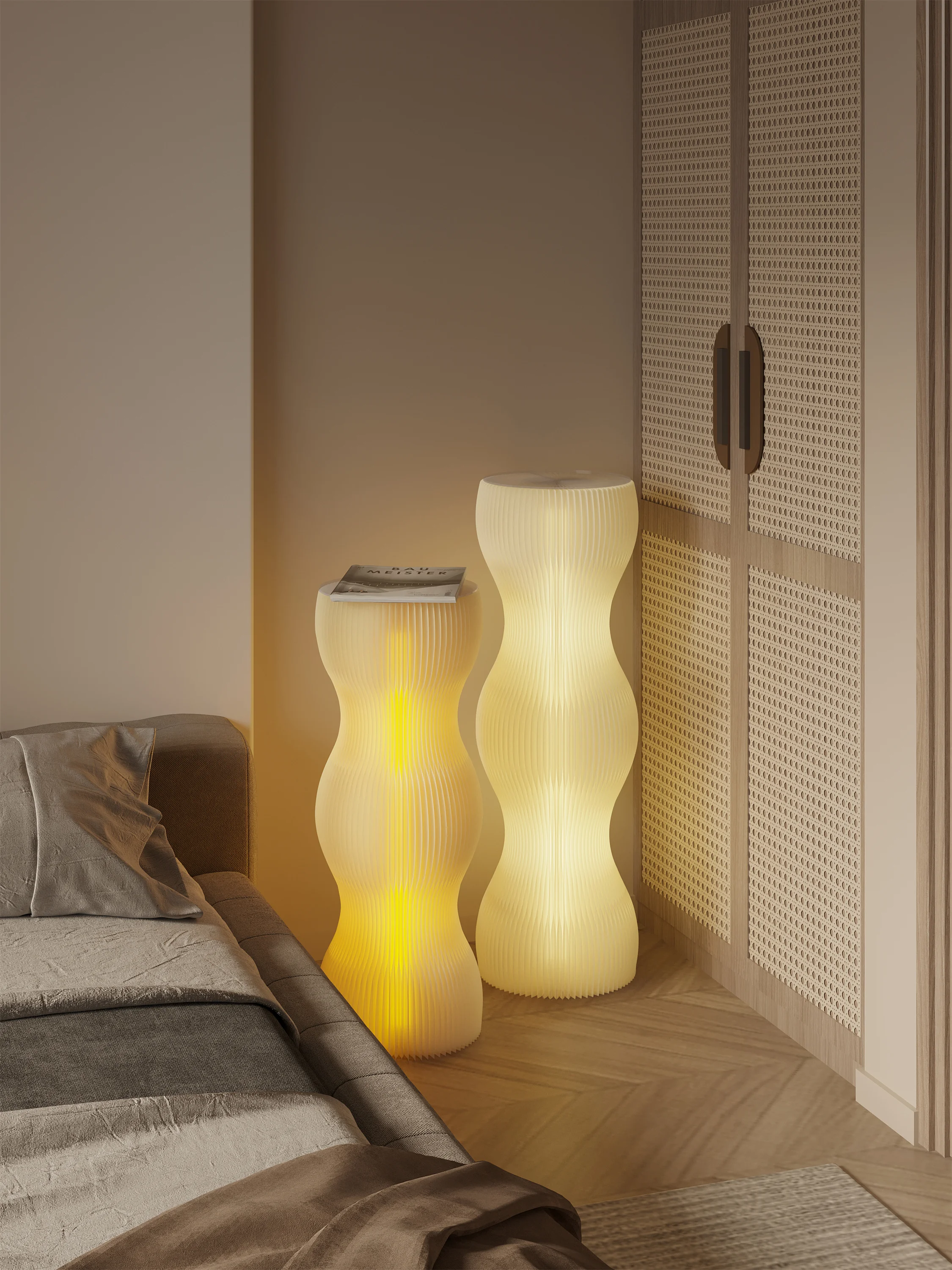 Wave Pillar Stand With LED Light Round Display Shelf For Showroom And Shop Window Decor