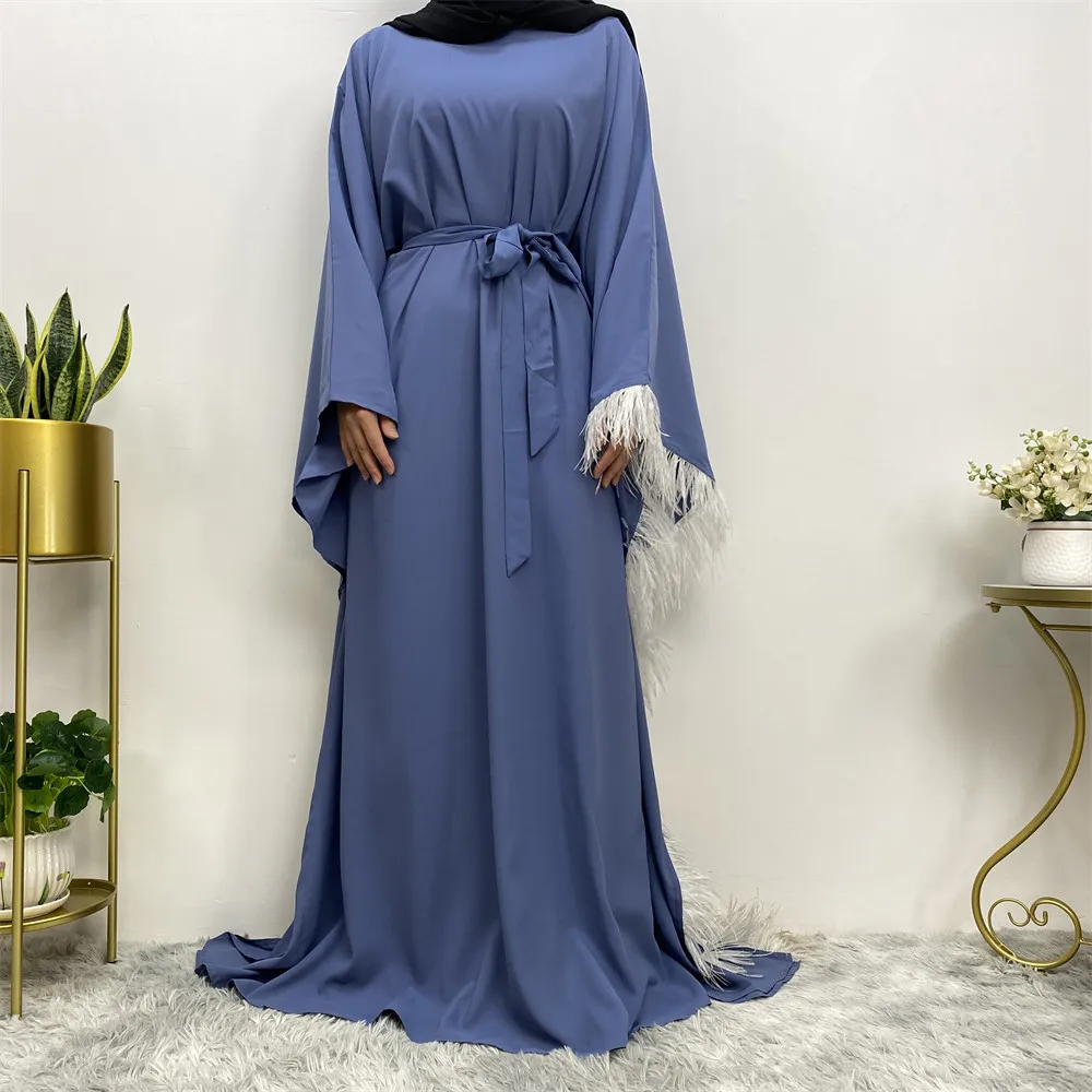 6317# Butterfly Bat Sleeve Long Dress Nida Fabric Free Size Middle East Modest Islamic Clothing