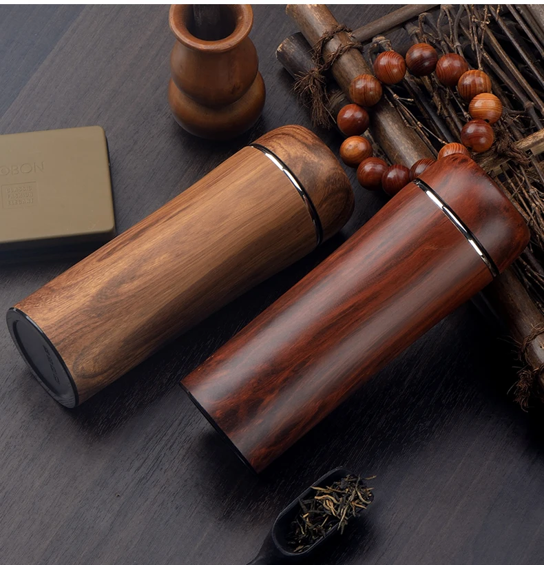Customizable Wood Printing Clay Tumbler Coffee Cup Inner Clay Outer 304 Metal Thermos Double Wall TeaCup 280ML Vacuum Clay Flask
