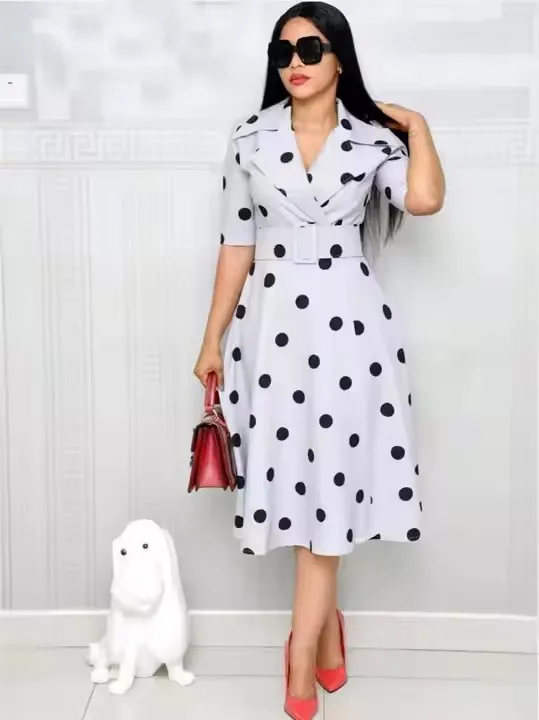 XINYU 2024 Plus Size Dresses White Elegant Office Dresses Women Polka Dot Wholesale Summer Dresses Women Ladies