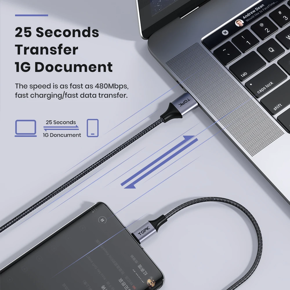  TOPK AN10 1M USB быстрая зарядка Type C 3A быстрое зарядное устройство для телефона зарядный кабель передачи