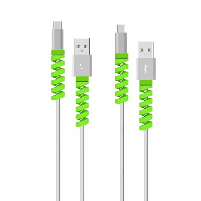 4 in1 Colorful Silicone Data Line Charger USB Spiral de Cable Protector