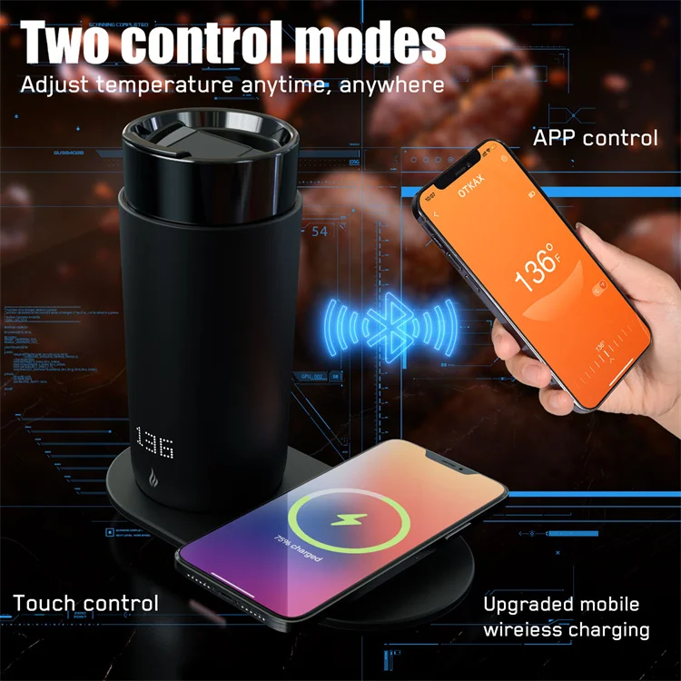 Temperature Control Travel Mug Self Heating 12 Oz Black 5-hr Battery Life Heated Coffee Smart Mug With Wireless Charger
