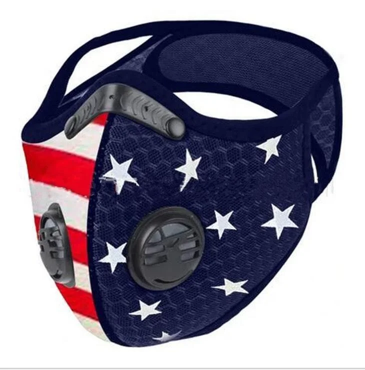 Многоразовые велосипедная маска для защиты лица с 5 слоев фильтр с активированным углем и принтом флаг США.