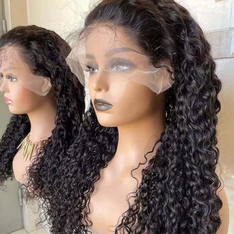 Natural Virgin Brazilian Transparent Human Hair Wig Deep Wave Lace Front with Long Cuticle Remy Grade Swiss Lace wigs